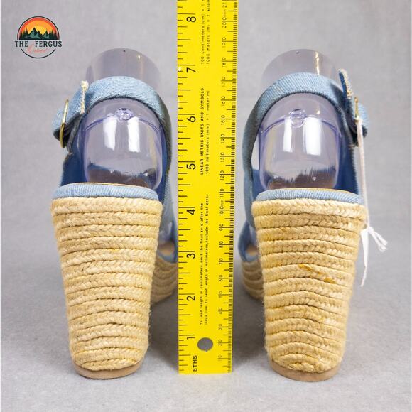NWT American Eagle Wedges Espadrille Heels Denim Canvas Ankle Strap Women's 8 - Picture 7 of 11